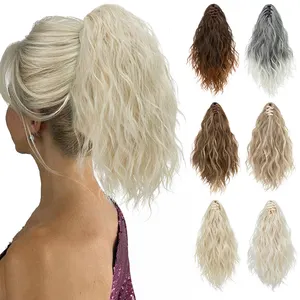 Wholesale Claw Clip In Heat Resistant Ponytails Fake Hair Extensions Synthetic Long Wavy Fluffy Ponytail Hairpieces Ponytails