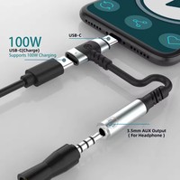 Adaptador USB C a 3.5mm para Auriculares y Cargador 2 en 1, Tipo C a Conector de Micrófono Auxiliar, con Dongle de Cifrado y Carga Rápida PD de 100W