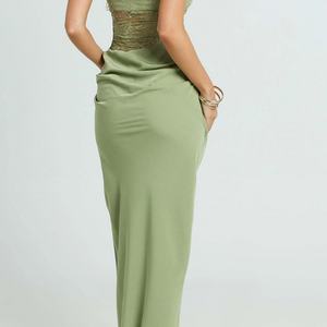 Robe de soirée personnalisée pour femme, nouvelle collection, sexy, en dentelle patchwork, dos nu, mi-longue, en spandex tissé, amincissante, vente chaude OEM - Product Image 2