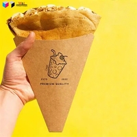 Emballage en papier biodégradable en forme de cône pour crêpes, personnalisable avec logo, en matériau alimentaire 100% jetable, différentes tailles