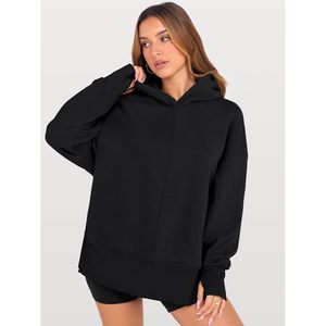 FOXA Womens Oversized Hoodie Long Sleeve Fleece Side Slit Pullover Sweatshirt Breathable With <b>Pockets</b> For Fall Y2K Style - Product Image 4