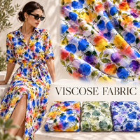 Tissu en viscose 100% imprimé numériquement, motifs personnalisés illimités, textile en rayonne pour usine de vêtements