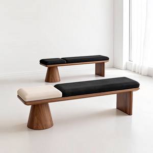 Banco Moderno Minimalista de Dos Tonos, Taburete Tapizado de Madera Maciza para Sala de Estar, Dormitorio, Entrada, Asiento para Cambiar Zapatos - Product Image 1