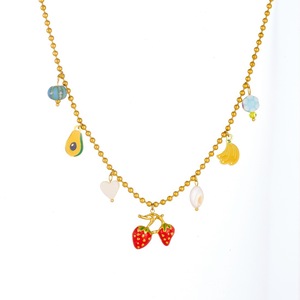 Fruit Pendant Necklace Zinc Alloy Strawberry Banana Avocado Charm Jewelry Gift Fashion Beaded Chain - Product Image 5