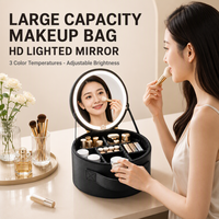Trousse de Maquillage de Voyage Circulaire Personnalisée à LED avec Miroir, Étanche en PU, Réglable en Luminosité, Tendance Femme, Vente en Gros