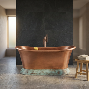 Baignoire autoportante de luxe en cuivre ovale avec jupe, finition cuivre rustique, baignoire de trempage sans couvercle pour salle de bain - Artisanat indien - Product Image 1