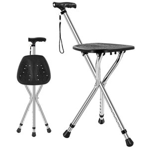 Langhe Folding Cane <b>Stool</b> Stainless Steel <b>Adjustable</b> <b>Height</b> Non Slip Seat For Seniors Hiking Support - Product Image 1