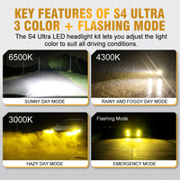 Faro LED Súper Brillante de 100W para Auto, Serie S4 Ultra, 12000LM, Doble Color, 4 Modos, Canbus, Reemplazo de Xenón HID, Sistema de Iluminación Automotriz