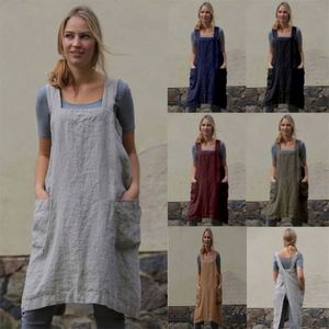 Women's Cotton Linen Apron Long <b>Wrap</b> Home Wear Loose Long Dress Comfortable Household Cleaning and Cooking Apron for Women - Product Image 2