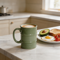 Mug en porcelaine en forme de fût d'huile grande capacité avec logo personnalisé, tasse en céramique vert sauge, vaisselle créative avec logo personnalisé, vente en gros