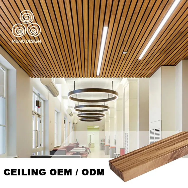 Controsoffitto composito del PVC di legno decorativo di MUMU per la progettazione dei pannelli del soffitto della sala della decorazione sospesa interna