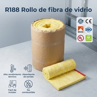 Laine de verre non inflammable ASTM E84 avec revêtement kraft, rouleau de 80 mm R188, Lana De Vidrio pour toiture de bâtiment métallique en Amérique du Sud