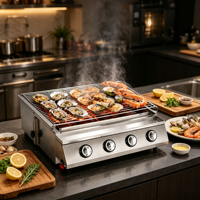 Pemanggang BBQ Gas 4 Tungku Laris Manis Grosir Mesin Barbekyu Komersial Peralatan Panggang Seafood Multifungsi Berzona