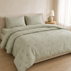 Three Piece Home Bedding Set with <strong>Small</strong> Botanical Print Pure Cotton <strong>Double</strong> Layer Gauze <strong>Duvet</strong> <strong>Cover</strong> and Two Pillowcases - Product Image 5