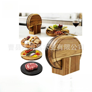 Juego de Tablas de Cortar Redondas de Madera, Multifuncionales, para Servir Queso, Pan, Verduras, Carne, para Cocina, Comedor y Uso en Exteriores - Product Image 1