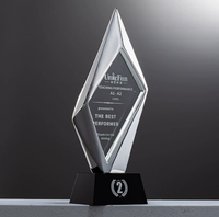 Trophée personnalisé simple en or, argent, cuivre, résine, cristal, verre, plaque de récompense avec base en cristal noir, trophée annuel pour employés