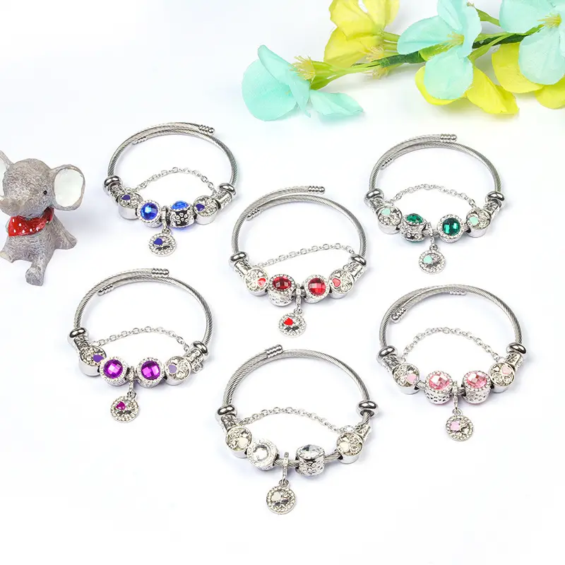 High quality cat eye leaf charm bracelet big hole bead DIY lucky bracelet jewelry for women