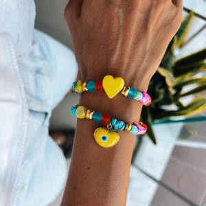 Toptan kadın moda renkli cam kristal nazar bilezik Dainty kararmaz ücretsiz hediye için su geçirmez takılar - Product Image 3