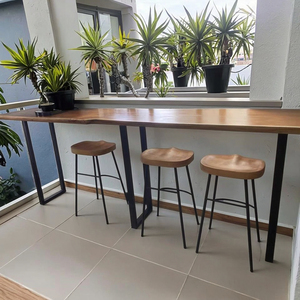 Sgabello da Bar Moderno in Legno Massello per Sala da Pranzo Commerciale, Gambe in Ferro Resistenti, Personalizzabile e Montabile a Parete per Casa e Hotel - Product Image 3