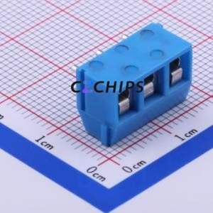 DB301R-5.0-3P-BU-S Screw Terminal Block Bent Lead Through Hole,P=5mm Connector 1x3P 5mm Blue Right Angle Insert - Product Image 2