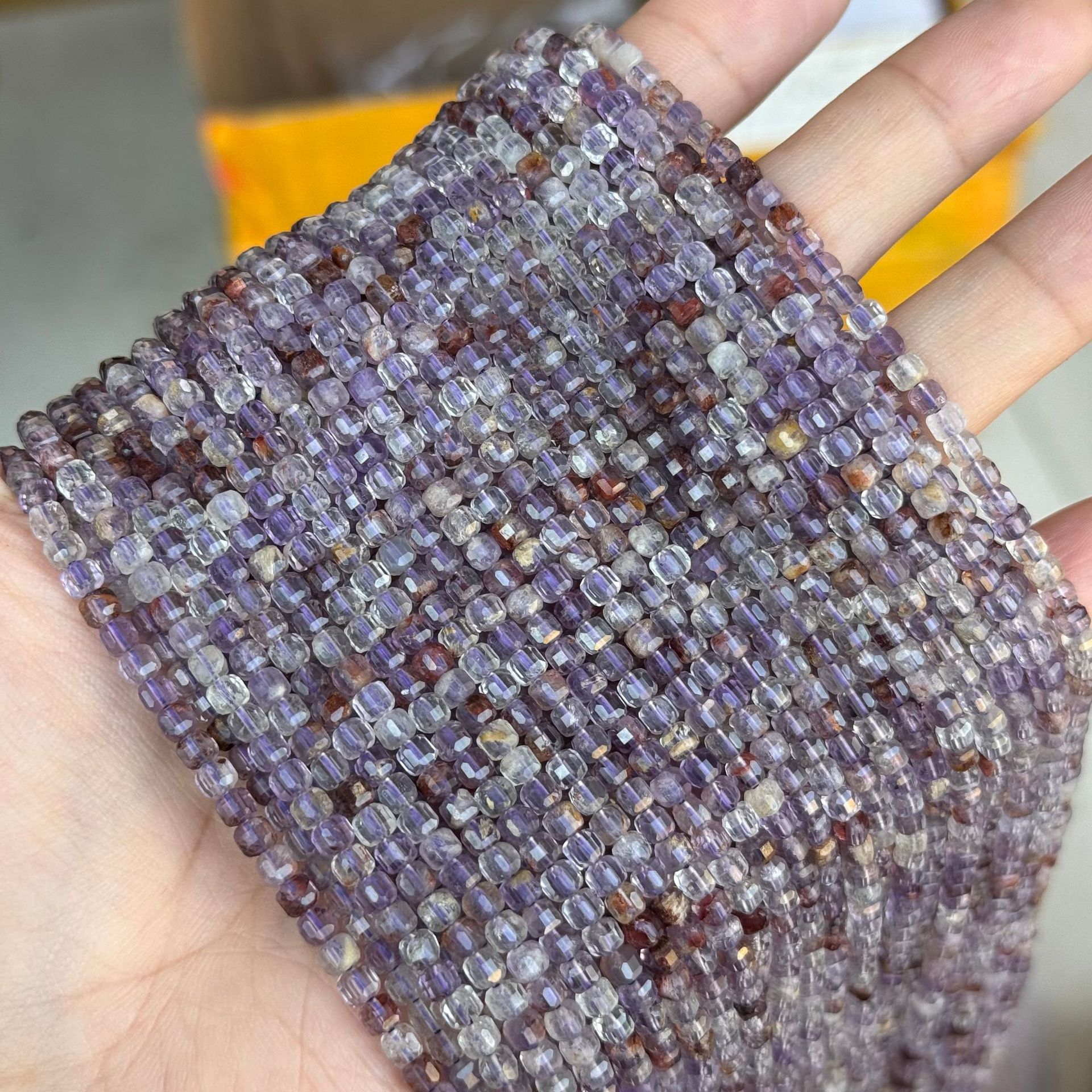 3mm Citrine Crystals Small Faceted Cube Dice Square Beads Ruby Gemstone Healing Stone Bead for DIY Jewelry Making Full Strand