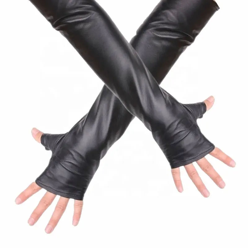 Luvas femininas pretas, 50cm de comprimento, sem dedos, para dirigir à noite, tamanho p/m/g/xl/2xl, 100%