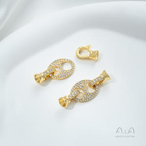 Chiusura a Doppia Testa a Forma di Ferro di Cavallo Ovale Placcata in Oro 14K e Incastonata con Zirconio, Accessorio per Collane e Bracciali Fai-da-Te - Product Image 4