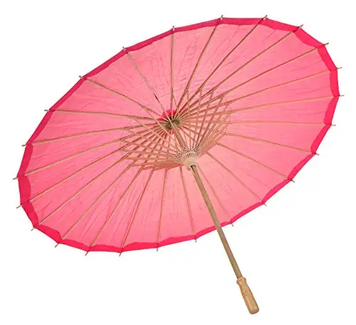 Quick Delivery Wedding Favors Straight Bamboo Frame Paper Parasols Pink Japanese Silk Umbrella