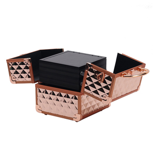 Hộp Kim Cương Chuyên Nghiệp Màu Vàng Hồng, Hộp Trưng Bày Mỹ Phẩm Trang Điểm Bằng Nhôm Dễ Mang Theo, Có Khay Khóa - Product Image 3