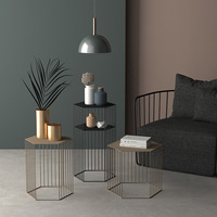 Table d'appoint hexagonale en métal avec structure géométrique en fil métallique, petite table d'appoint moderne pour canapé, table de chevet, support pour plantes pour salon