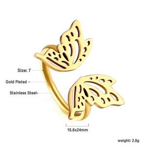Vente flash - Bijoux plaqués or papillon - Acier inoxydable 18 carats - Bague réglable pour enfants - Bagues ajustables - Product Image 2