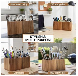 Support à ustensiles de cuisine sur mesure en bois d'acacia pour comptoir, organisateur d'ustensiles à bords biseautés, style rustique et campagnard - Product Image 6