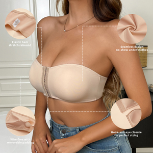 تخصيص عالية الجودة حمالات صدر نسائية مفتوحة أمامية بلون واحد غير مرئية مانعة للانزلاق بدون حلقة فولاذية حمالة صدر بدون حمالات مرنة - Product Image 2