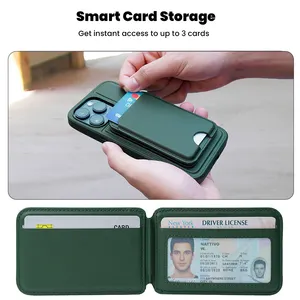 Carteira de cartão de couro personalizada, capa magnética para celular, porta-cartões com suporte para cartão de crédito, para iPhone 15/14 Pro Max/Pro Series