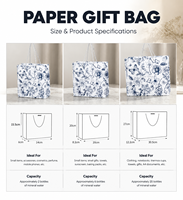Sacs cadeaux en papier bleu et blanc à motif floral papillon, 2 designs, 3 tailles, sacs fourre-tout recyclables avec cordon de serrage, impression offset, logo personnalisé
