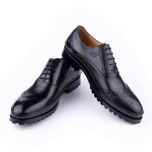 Chaussures habillées de luxe VALENTINA en cuir pour hommes, faites à la main, à lacets, bout carré, respirantes, antidérapantes, patchwork, légères et élégantes - Product Image 1