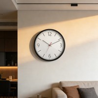 Jam Dinding Analog Quartz Minimalis Abu-abu Muda Plastik Bulat 12 Inci Tanpa Suara