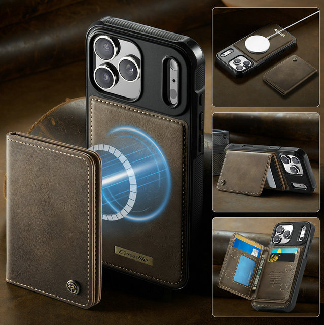CaseMe 2 in 1 Detachable Case for iPhone 17 Strong Magnetic Credit Card PU Leather Credit Card Back Cover for iPhone 17 Wallet