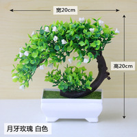 Mini bonsaï artificiel en forme de croissant, plante artificielle en pot de roses de 20 cm, décoration de table pour la maison, le bureau et l'intérieur