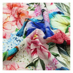 사용자 정의 디자인 다채로운 꽃 꽃 디지털 인쇄 짠 100% 레이온 경량 일반 직물 원피스