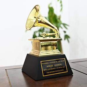 Trophées Grammy 22 cm, récompenses en métal de haute qualité, alliage de zinc doré, <span class=keywords><strong>trompette</strong></span> musicale, souvenirs, trophée Grammy personnalisé - Product Image 1