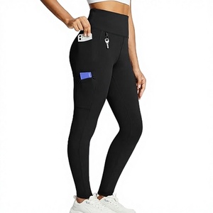 High Waisted Knitted <b>Leggings</b> for Women Full Length Solid Color Sporty Yoga Running Pants <b>with</b> <b>Pockets</b> Stretch Breathable - Product Image 3