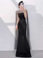 Robe de soirée islamique pour femmes avec perles et strass, manches longues, pour mariage musulman