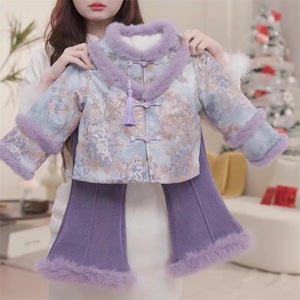 Tongxingyuan Girls Tang Suit Set Thickening Winter Chinese Style Hanfu Party Outfit With Fur Trim - Product Image 4