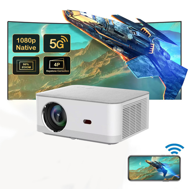 Factory LED LCD Projector 450 ANSI Lumens 4K Android 9 Smart Wireless WiFi HIFI Stereo Portable Pocketable Large Scene Cinema