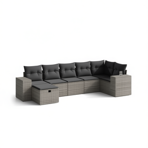 <b>Grey</b> Poly Rattan Garden Sofa Set Steel <b>Frame</b> Outdoor Furniture 6 Seater Contemporary Design - Product Image 1