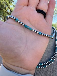 Collar de Perlas de Plata de Ley y Turquesa Hecho a Mano con Cuentas de 4 mm, Regalo de Año Nuevo para Ella - Product Image 4