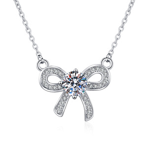 Collier pendentif nœud papillon entièrement pavé de diamants pour femme, design nœud tendance, chaîne de clavicule, vente en gros d'usine - Product Image 1