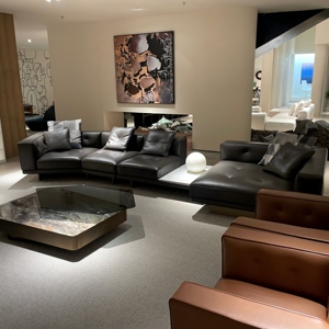 Ensemble de canapés sectionnels de luxe modernes en cuir véritable marron avec rembourrage en éponge pour hôtel, appartement, villa, salon, style campagnard américain - Product Image 1