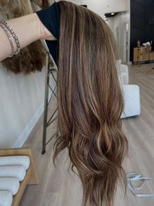 Hermosa <span class=keywords><strong>morena</strong></span> resaltar marrón europeo pelucas de cabello humano con diadema sin pegamento mejor calidad asequible Bandeau <span class=keywords><strong>peluca</strong></span> para mujeres - Product Image 3